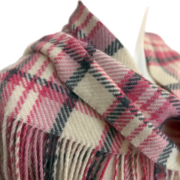 Banana Republic  Pink Tartan Wool-Blend Fringe Scarf – Long 70" Wrap - Picture 3 of 10